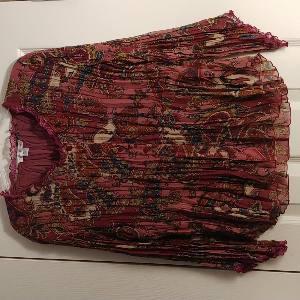 Coldwater Creek Gauzy Lined Blouse - Long Sleeve - Lace Accents Size M